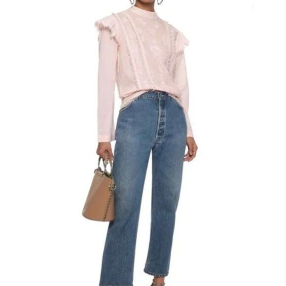 Walter Baker Randy Embroidered Cotton Long Sleeve Poplin Blouse Pink Size Small - Picture 2 of 11